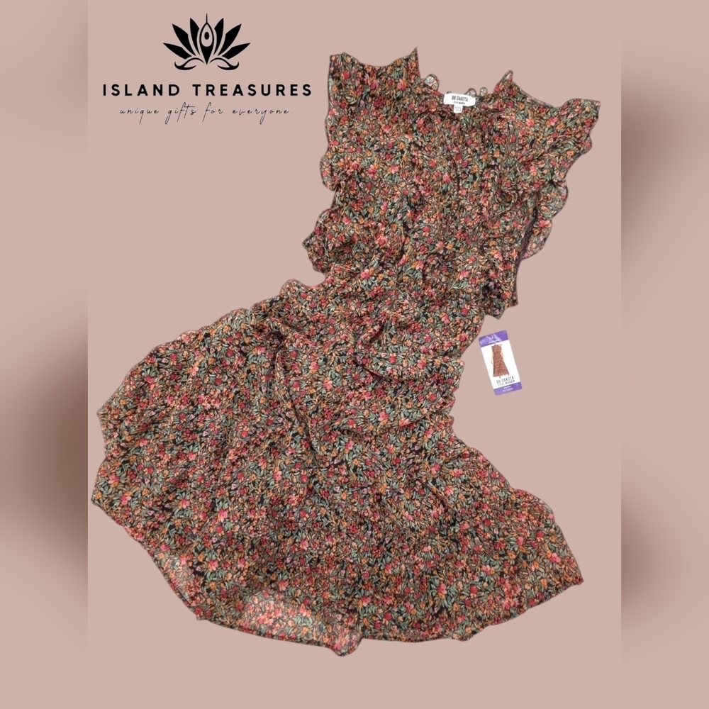 NWT BB Dakota Steve Madden Darcy Brown Floral Tiered Midi Dress Size XXL